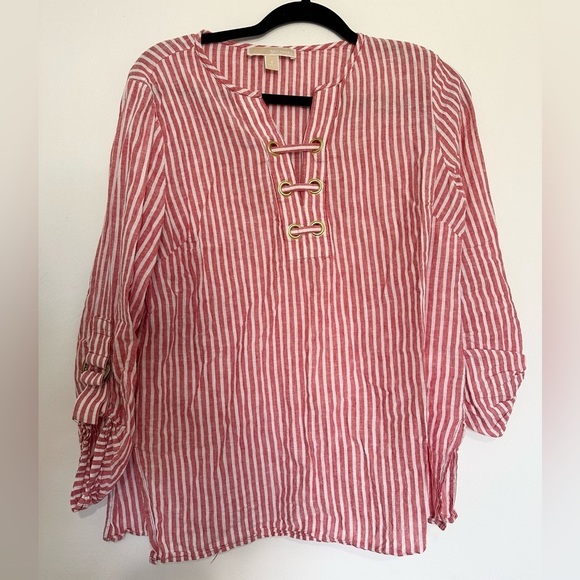 Michael Kors Womans Striped Linen Blend Tunic Top Size medium boho coastal - Picture 1 of 5